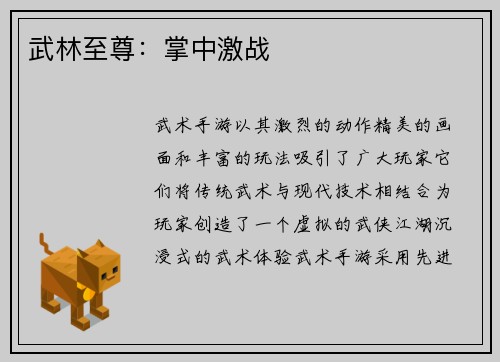 武林至尊：掌中激战